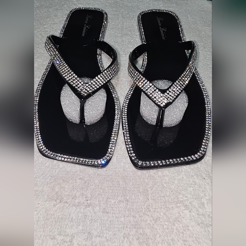 Lauren Lorraine Black and Silver Rhinestone Sandals